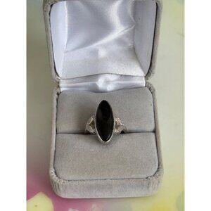 Vintage 60s Uncus Ring Sterling Silver Marquis Black Onyx Size 5.5